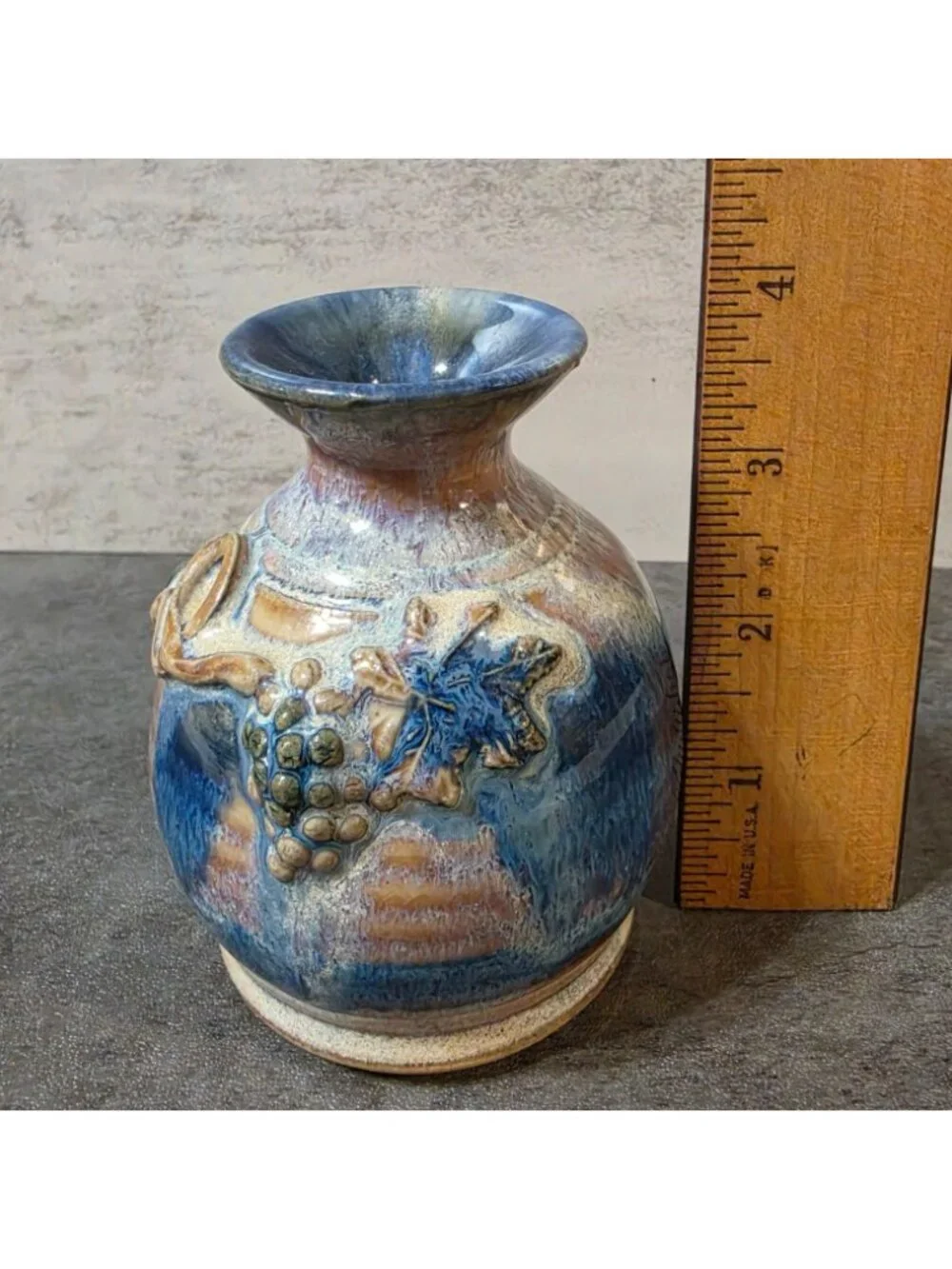 Greg Olson Studio Pottery Grape Vine Bud Vase Signed 5
